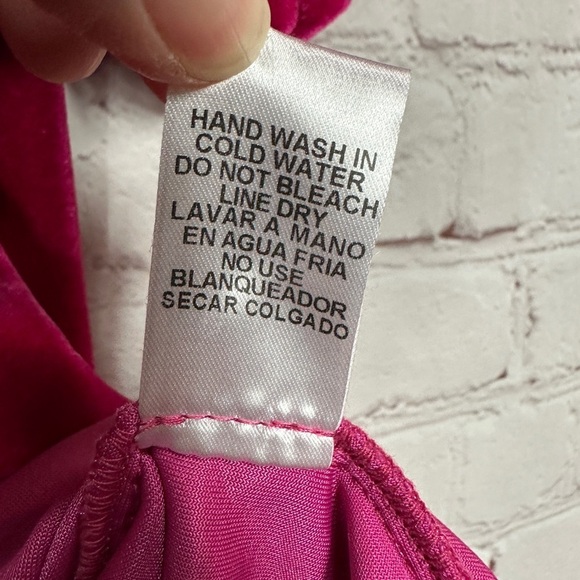 Entro Pink Velour Oversized Short Puff Sleeve V-neck Blouse Women’s M - Picture 5 of 6